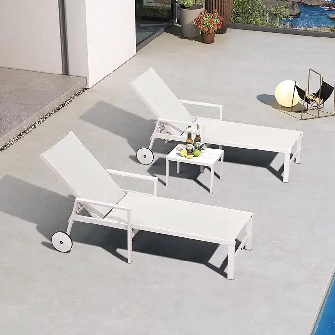 PURPLE LEAF Outdoor Lounge Chairs Set of 4 White Aluminum Chaise Lounge Chair Outdoor with Wheels and Armrest for Patio Deck Pool Side Table Include, Ivory by GreenHaven Gardens