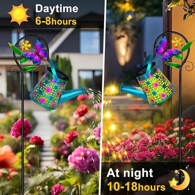 Solar Watering Can with Lights, Waterproof Solar Lantern with Butterfly Shepherd Hook, Hanging Garden Lights for Patio Yard Lawn Porch Outdoor Decoration, Unique Garden Gifts for Women by GreenHaven Gardens
