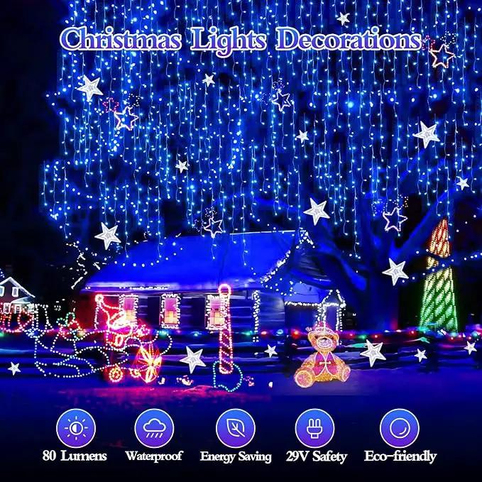 1600 LED 164FT Outdoor Christmas Lights Plug in 8 Modes with Timer Dimmable Christmas Decorations Waterproof Indoor Curtain String Lights for Roof Porch Garden Holiday Wedding Party Decor Blue by GreenHaven Gardens