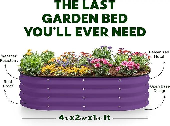 Galvanized Raised Garden Beds Outdoor // 4×2×1 ft Planter Raised Beds for Gardening, Vegetables, Flowers (Purple) // Large Metal Garden Box by GreenHaven Gardens