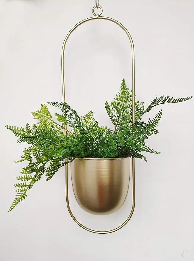 Boho Gold Metal Plant Hanger,Metal Wall and Ceiling Hanging Planter, Modern Planter, Mid Century Flower Pot Plant Holder, Minimalist Planter for Indoor Outdoor Home Decor by GreenHaven Gardens