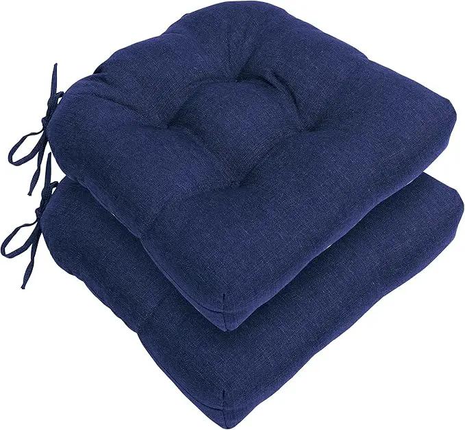 RACE LEAF Outdoor Seat Cushions Set of 2, 19" x 19" Square Patio Cushions, Plump Filling Tufted Water-Resistant Olefin Chair Seat Cushion with Ties for Non-Slip Support, Navy by GreenHaven Gardens