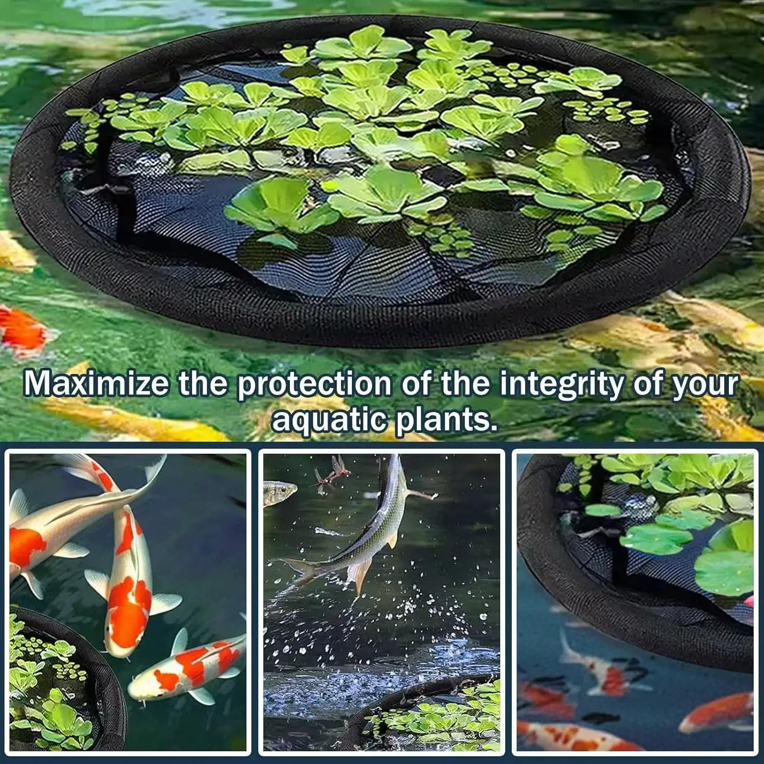 2Pack Round Floating Flora Fish Barrier-23.6Inch Black Pond Plant Protector, Floating Island/Planter Pond,UV Resistant Net to Shield Floating Plant(Lotus/Water Lilies)from Koi, with Waterproof Gloves by GreenHaven Gardens