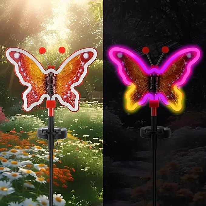 Solar Garden Butterfly Lights, Garden Outdoor Lights Decor, Butterfly Solar neon Light,led Butterfly Lights,Yard Patio Pathway Decoration(Red, 2pack) by GreenHaven Gardens