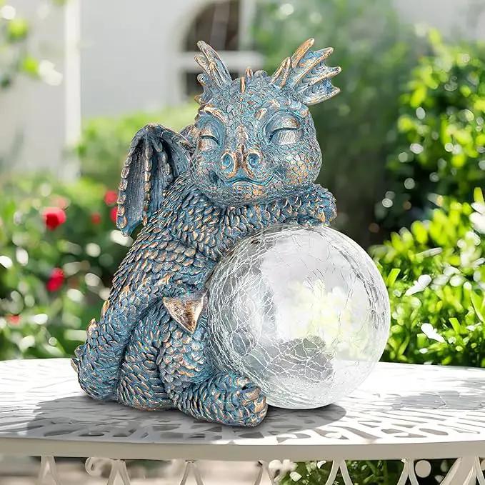 WONDER GARDEN Dragon Statue - Sleeping Dragon Figurines Solar Light Resin Garden Statues with Crackled Glass Globe Outdoor Waterproof Lawn Ornament Decor by GreenHaven Gardens