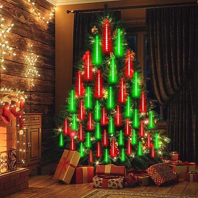 EXF 2-Pack Meteor Shower Lights Outdoor Waterproof, Rain Drop Christmas Light Total 384 LED 30cm 16 Tubes Snow Cascading String Lights Plug in for Xmas Tree Wedding Party Garden Décor (Red and Green) by GreenHaven Gardens