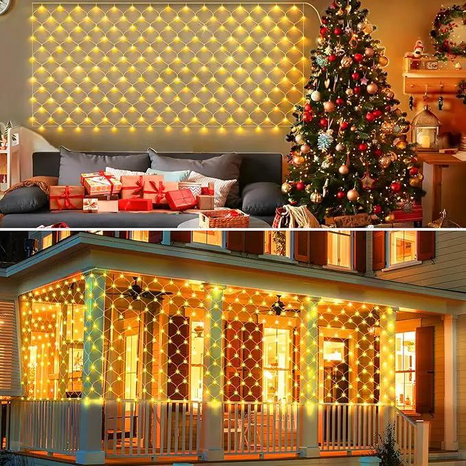 KNONEW 2-Pack 360 LEDs Christmas Net Lights 13ft x 6.6ft Outdoor Mesh Connectable Waterproof 8 Modes & Timer Plug-in Fairy Lights for Bushes Garden Party Wedding Holiday, Warm White by GreenHaven Gardens