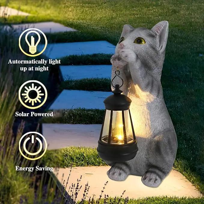 Afirst Solar Cat Statue Garden Decor, Outdoor Statue Decor with Solar Lantern Lovely Cat Figurine Patio Lawn Yard Art Ornaments Housewarming Gift by GreenHaven Gardens
