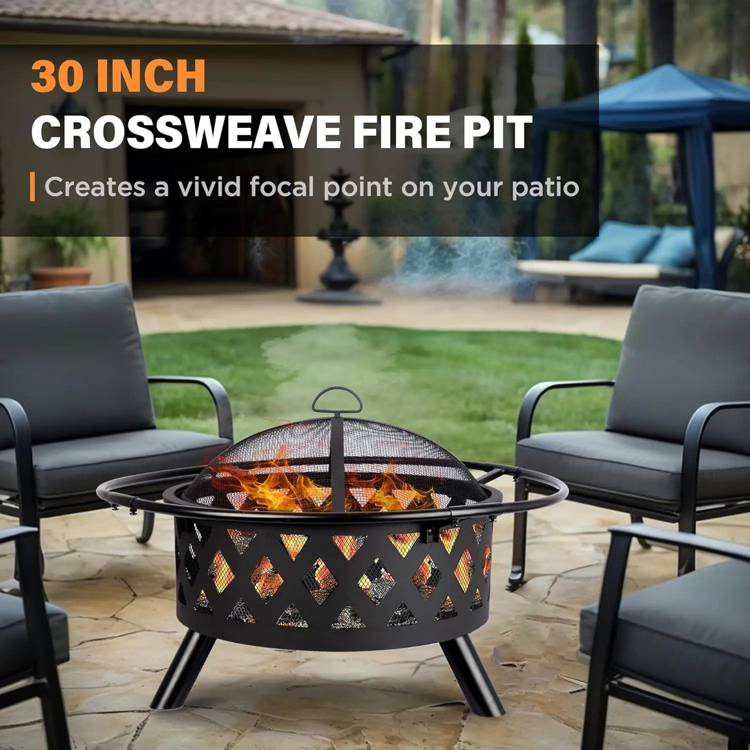Red Mountain Valley 30'' Outdoor Wood Burning Fire Pit, 2-in-1 Large Round Fire Pit for Outside, Outdoor Fireplaces with Spark Screen, Fire Poker, Cover, Ideal for Patio, Backyard, Camping, Picnic by GreenHaven Gardens