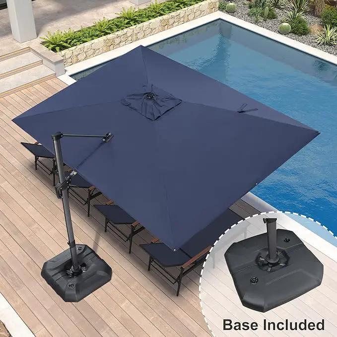 PURPLE LEAF 9' X 11.5' Cantilever Outdoor Rectangle Umbrella Patio Umbrella with Base Offset Umbrella with 360-degree Rotation for Garden Pool Deck Patio Navy Blue by GreenHaven Gardens