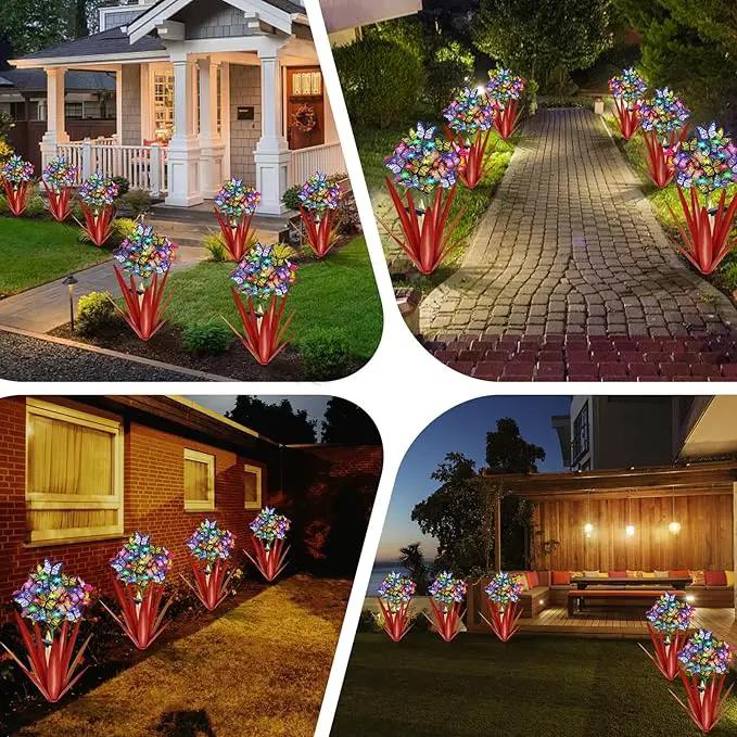 Homight Solar Metal Agave Butterfly Flower Stick Garden Sculpture - Outdoor Christmas Lights, Swaying Solar Lights Gift (2 PCS RED) by GreenHaven Gardens