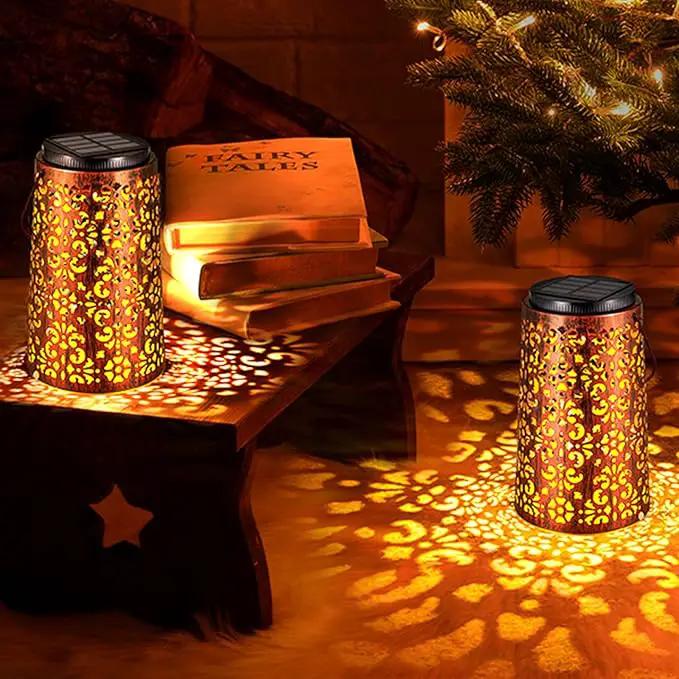 Outdoor Solar Lanterns - Hanging Solar Lights Halloween Lights Metal Lantern Decorative for Patio Garden Yard Backyard Table Tree Outside Lighting Cool/ Warm Light (6 Pack by GreenHaven Gardens