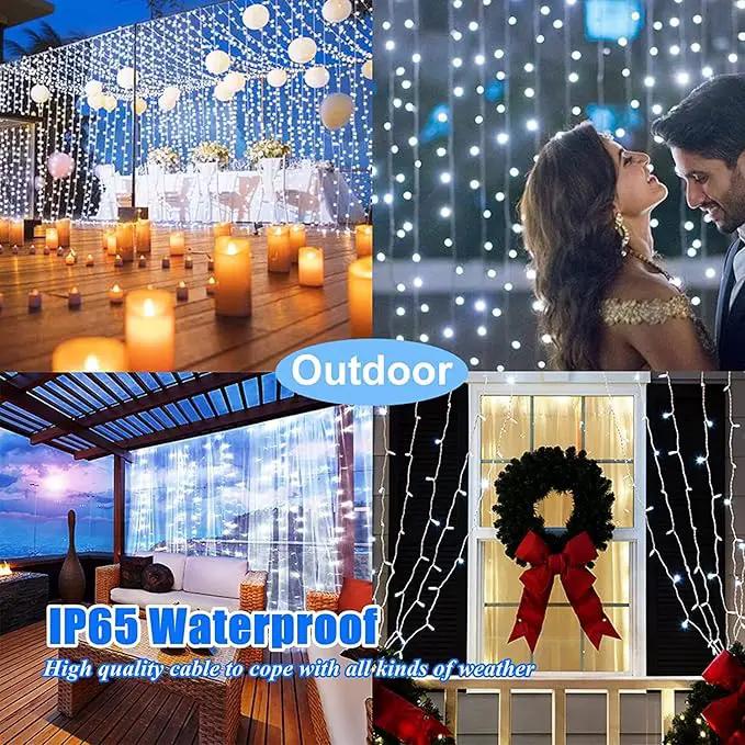 Upgraded Solar Curtain Lights Remote Control, Outdoor Garden Lights 300 LED 8 Modes Remote Control Waterproof Solar Waterfall Fairy String Lights Decoration for Patio Garden Party Wedding (Cool White) by GreenHaven Gardens