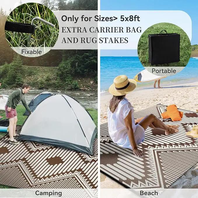 MontVoo Outdoor Rug 8x10 Waterproof Patio Rug-Outdoor Carpet Mat Reversible Plastic Straw Outside Outdoor Rug for RV Camping Picnic Balcony Backyard Pool Deck Porch Modern Boho Beige Brown by GreenHaven Gardens