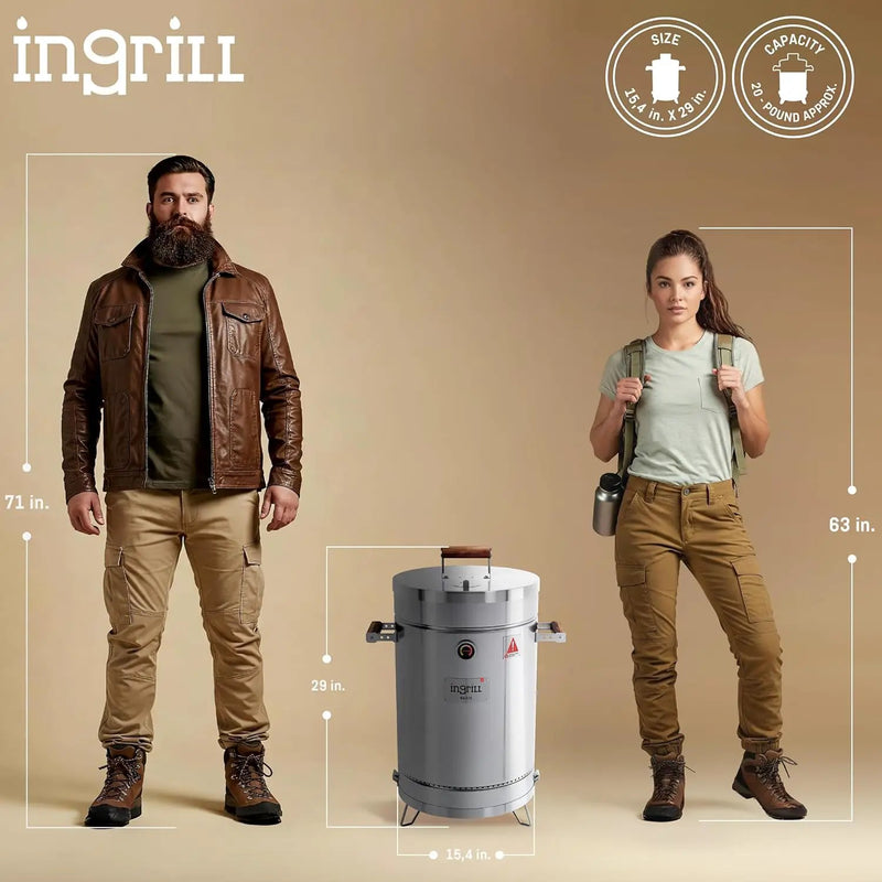 Charcoal Grills - Basic 25 lbs - Stainless Steel Smoker Grill 3-in-1 for Cooking & Home BBQ - Portable Vertical Smoker Barrel for Outdoor & Camping - Meat Grill with Thermometer & Accessories by GreenHaven Gardens
