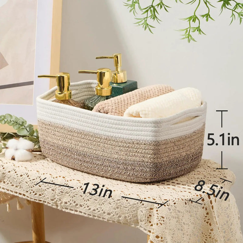 Small Storage Baskets for Organizing | Closet Organizer Bins | Shelf Toy Basket | Woven Rope Baskets | Cube Decorative Box | Shallow Basket | 13x8.5x5.1” | 3 Packs Gradient Brown by GreenHaven Gardens