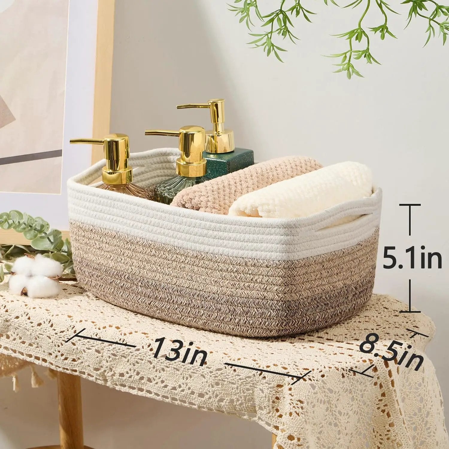 Small Storage Baskets for Organizing | Closet Organizer Bins | Shelf Toy Basket | Woven Rope Baskets | Cube Decorative Box | Shallow Basket | 13x8.5x5.1” | 4 Packs Gradient Brown by GreenHaven Gardens