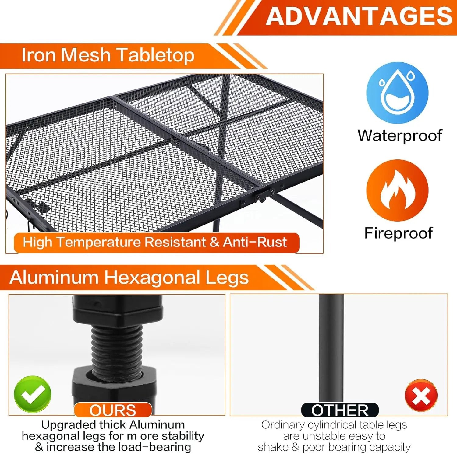 Outdoor Picnic Camping Table, Folding Grill Metal Table 3 Ft - Portable, Lightweight, Compact & Height Adjustable Collapsible Patio BBQ Table with Trash Bag Holder by GreenHaven Gardens
