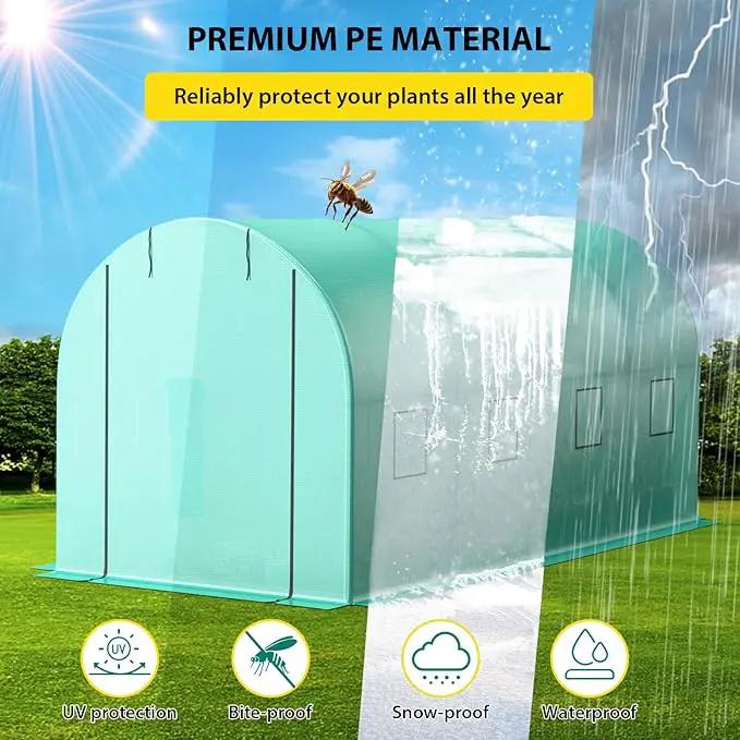 Compact Greenhouse Kit 7'x15'x7' with Galvanized Frame, 140G Green PE Cover, 1 Door & 8 Windows for Outdoor Gardening by GreenHaven Gardens