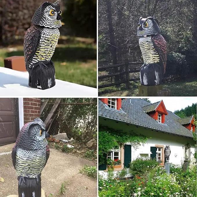 Owl Decoys to Scare Birds Away with Rotating Head,Natural Enemy Bird Deterrent Realistic Eyes & Waterproof Shape Fake Owl Scarecrow Bird Control by GreenHaven Gardens