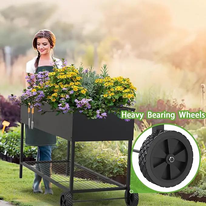 51 × 26 × 32 Inches Raised Garden Bed with Legs/Storage Shelf, Mobile Planter Box for Outdoor Plants, Elevated Garden Bed for Backyard, Balcony, Black by GreenHaven Gardens