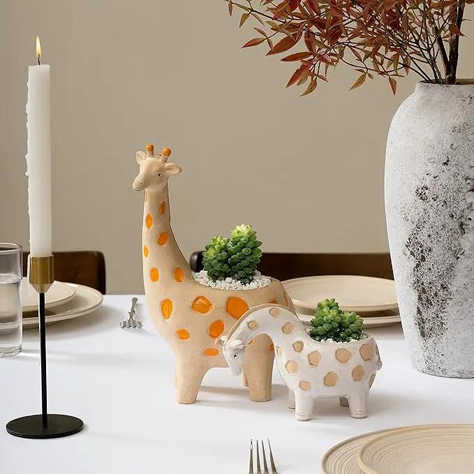 LA JOLIE MUSE Ceramic Giraffe Succulent Planter Animal Plant Pots - 11.4 + 4.9 Inch Tall Cute Rough Pottery Indoor Flower Pots, Home Decor by GreenHaven Gardens