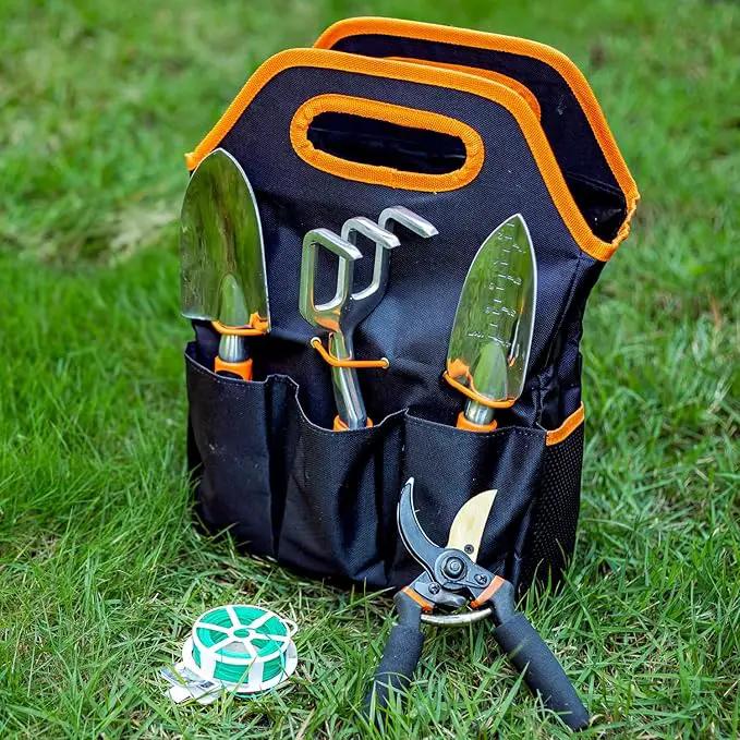ESOW Garden Tool Set 7 PCS, Includes Cast-Aluminum Heavy Duty Hand Trowel, Transplant Trowel, Hand Rake, SK-5 Steel Gardening Scissor, Plant Tie, Bag & Gloves, Tool Kit Gifts by GreenHaven Gardens