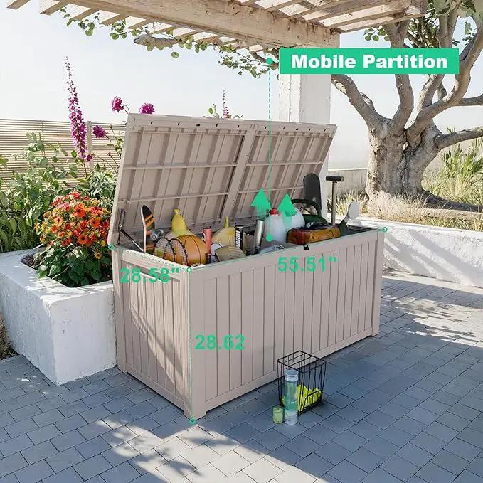 180 Gallon Resin Deck Box, Lockable Patio Outdoor Storage Box for Furniture, Garden Tools and Tools Storage, Waterproof Outside Storage Boxes - Grey by GreenHaven Gardens