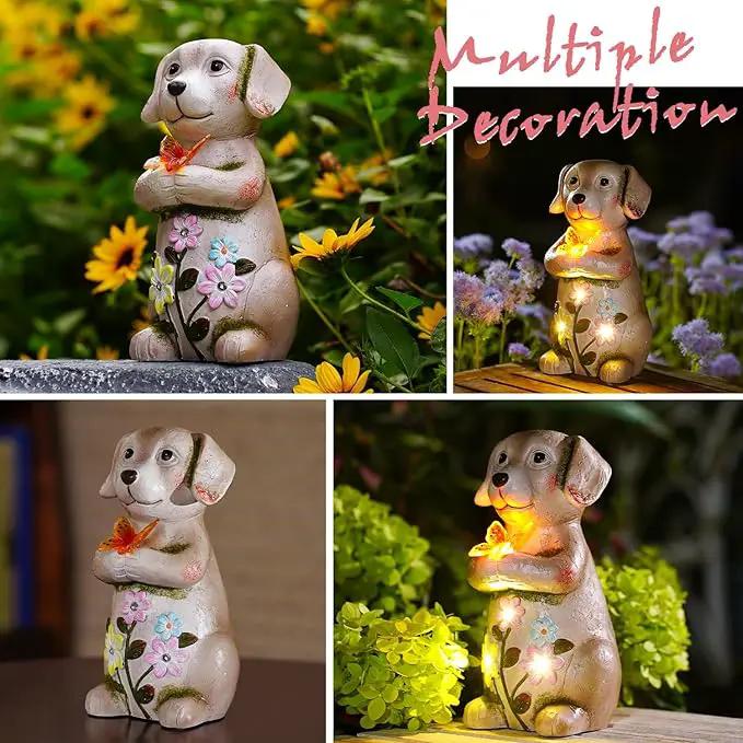 Solar Dog holiding Solar Butterfly Lights - Resin Garden Outdoor Decorations for Patio,Balcony,Yard,Birthday Garden Gifts for Women Mom by GreenHaven Gardens
