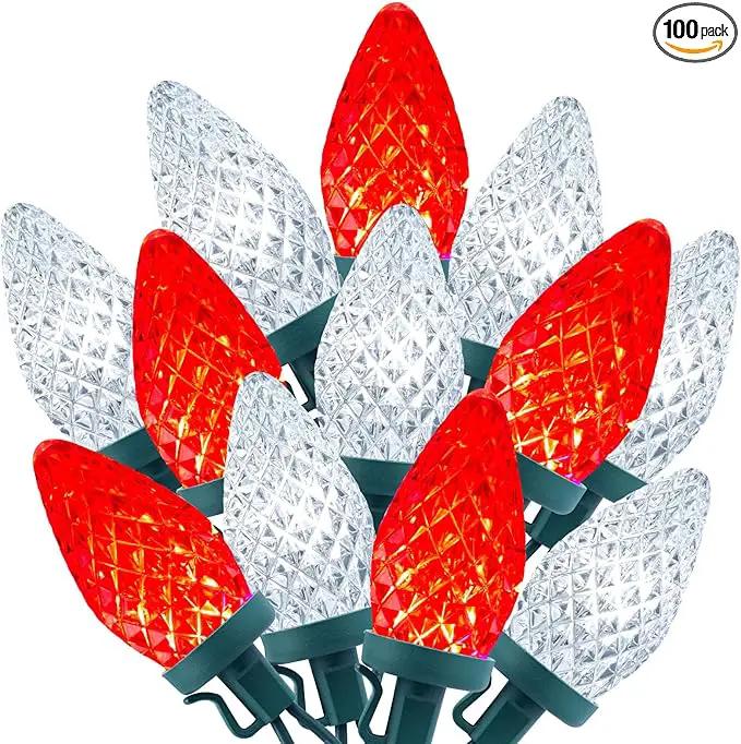 Brightown C9 LED Christmas String Lights, 66ft 100 LED Waterproof Strawberry String Lights, Plug-in Extendable Green Wire Lights String for Outdoor Outside Patio Party Decoration, Red and White by GreenHaven Gardens