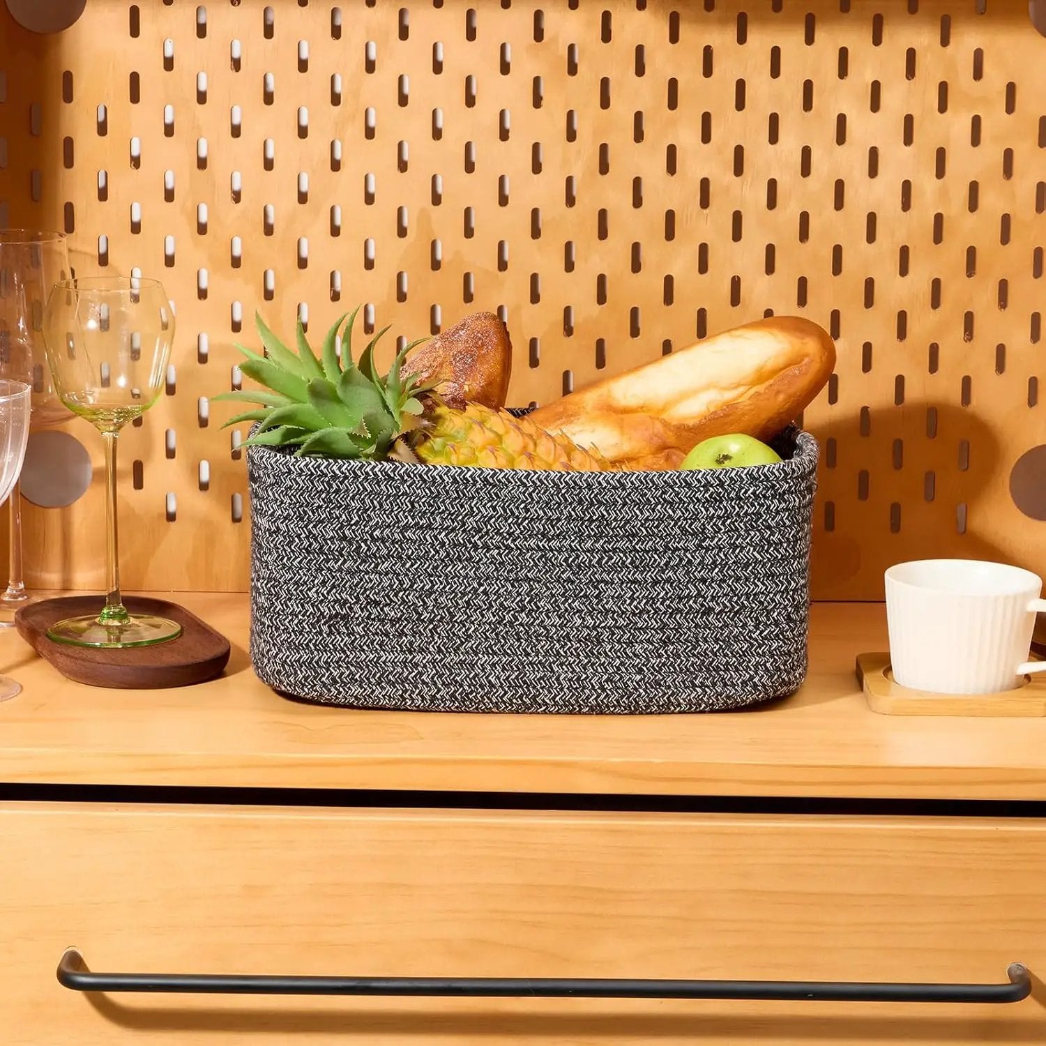 Small Storage Baskets for Organizing | Closet Organizer Bins | Shelf Toy Basket | Woven Rope Baskets | Cube Decorative Box | Shallow Basket | 13x8.5x5.1” | 4 Packs Dark Gray by GreenHaven Gardens