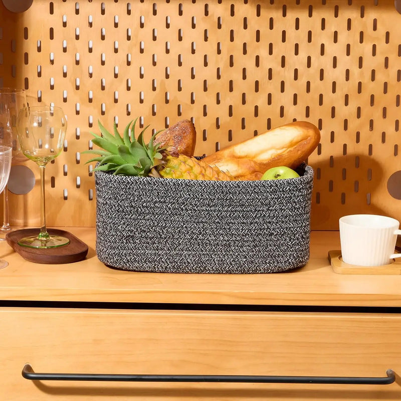 Small Storage Baskets for Organizing | Closet Organizer Bins | Shelf Toy Basket | Woven Rope Baskets | Cube Decorative Box | Shallow Basket | 13x8.5x5.1” | 4 Packs Dark Gray by GreenHaven Gardens