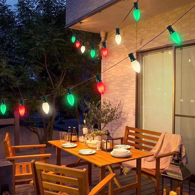 C7 Christmas String Lights, 25Ft Outdoor Decorations With 27 LED Red White and Green Shatterproof Bulbs, Hanging Patio Lights for Tree Backyard Holiday Party Decor by GreenHaven Gardens