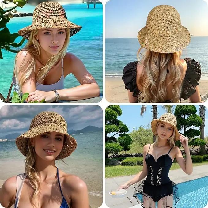 Floppy Big Beach Straw Hats for Women Foldable Summer Wide Brim Packable Sun Hat Womens Travel Straw Fedora Hat by GreenHaven Gardens