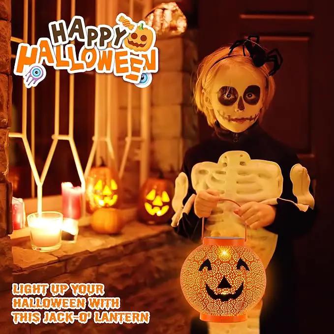 Halloween Decoration Hanging Solar Lantern Outdoor - Solar Powered Pumpkin Led Jack-O Lights, Waterproof Halloween Decor Metal Round Lantern for Yard, Patio, Pathway, Porch, Lawn, Garden, Outside by GreenHaven Gardens