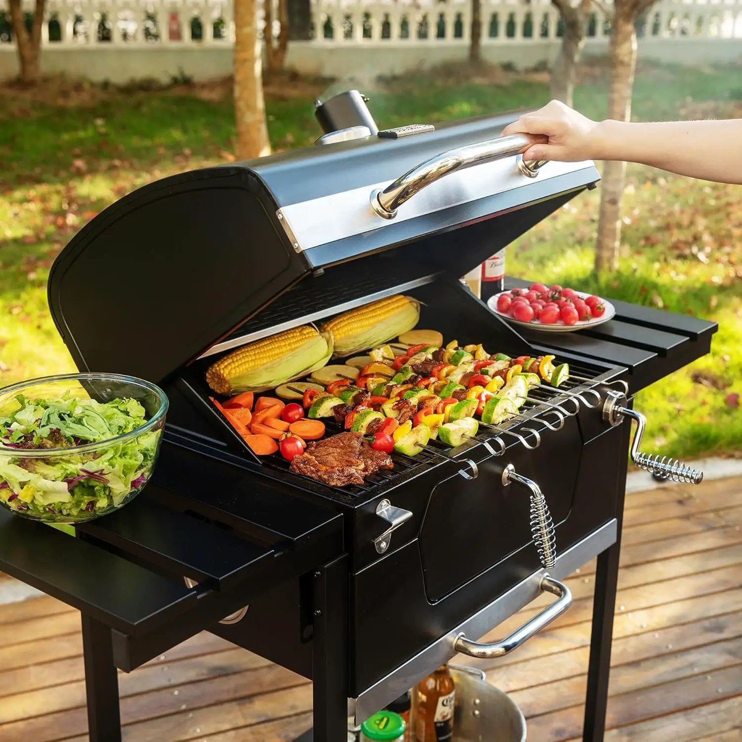 Royal Gourmet CD1824EN 24-Inch Movable Charcoal Grill with Foldable Side Tables, Outdoor Barbecue Grill with 490 Sq. In. Cooking Area for Outdoor Picnic and Camping Grilling, Black by GreenHaven Gardens