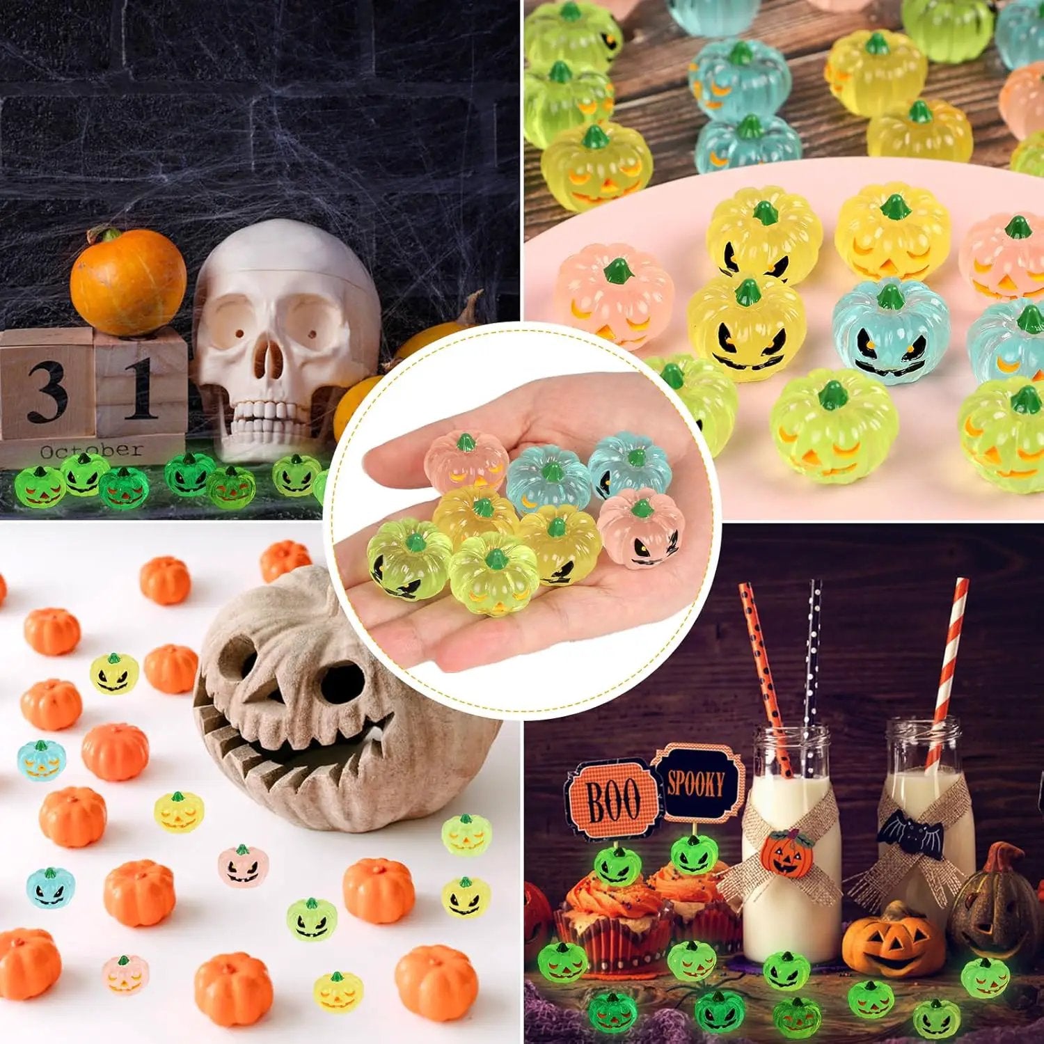 STEFORD 56 Pcs Luminous Resin Pumpkins, Halloween Miniature Figurines Glow in The Dark Mini Tiny Plastic Fake Pumpkin Bulk for Decorating Outside Outdoor DIY Crafts Home Fairy Garden Dollhouse Decor by GreenHaven Gardens