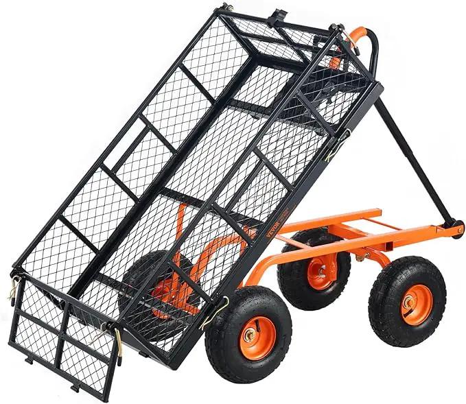 VEVOR 880lbs Steel Garden Dump Cart Utility Wagon, Heavy Duty Yard Dump Wagon Cart with Removable Sides, Pullable Handle, Utility Liner, 10in All Terrain Wheels by GreenHaven Gardens