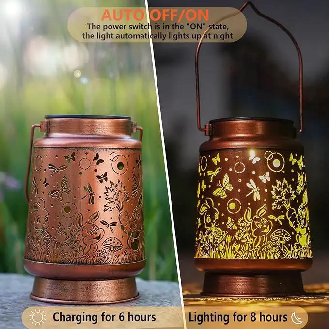 Solar Rabbit Lanterns Outdoor Hanging Decor Lantern,Waterproof Hollow Out Metal Dragonfly Decorative Garden Light,Graceful Decoration for Patio,Yard,Landscape,Walkway,Festival by GreenHaven Gardens