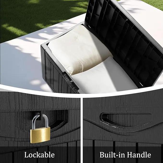 50 Gallon Outdoor Storage Box Waterproof Lockable Resin Deck Box Large, Patio Storage Bin for Pool Accessories Cushion Furniture, Garden Tools, UV-Resistant Outside Delivery Black by GreenHaven Gardens