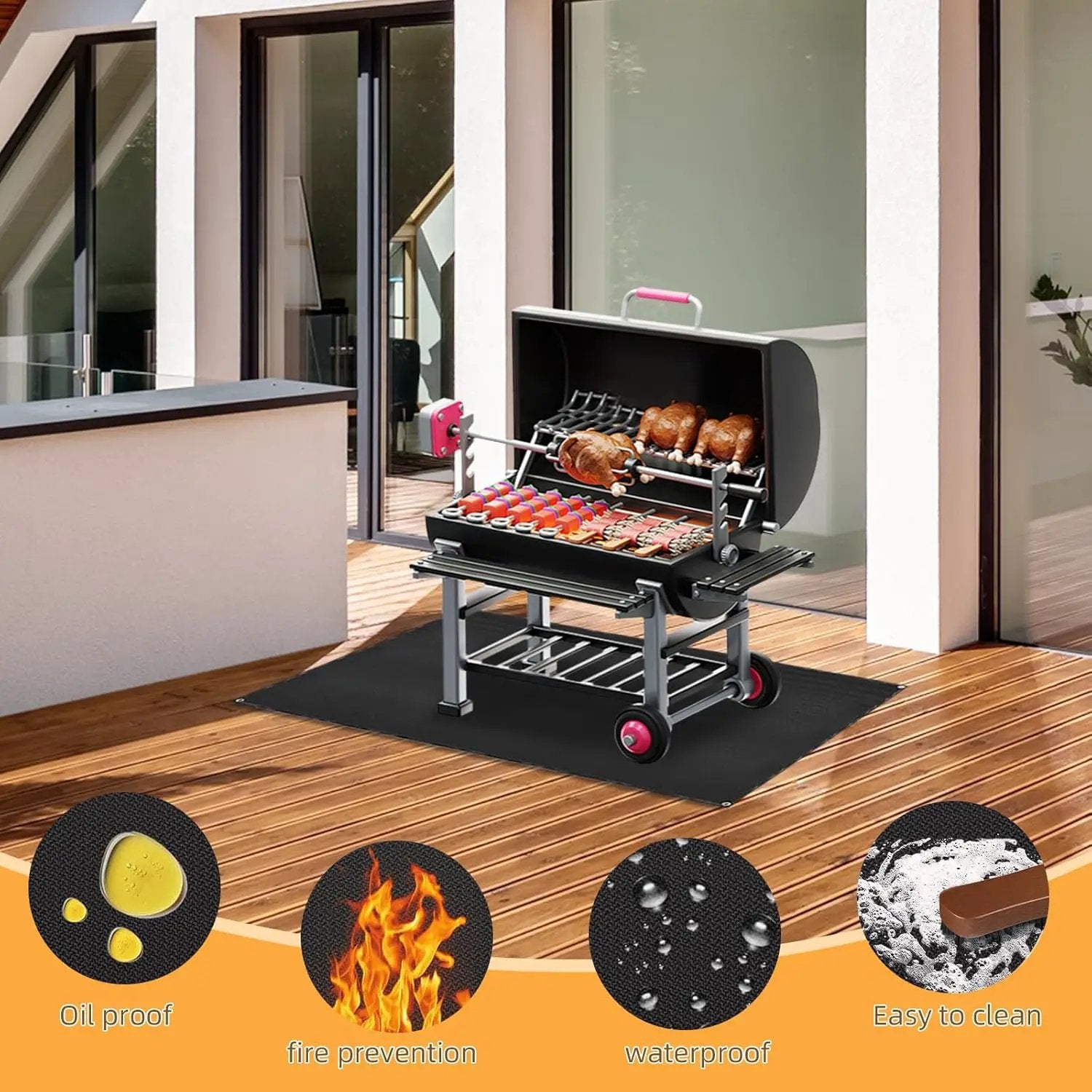 Under Grill Mat for Outdoor Grilling, 60 x 48 inches Double-Sided Fireproof Waterproof BBQ Protector for Deck and Patio Under Grill Mat for Outdoor BBQ by GreenHaven Gardens