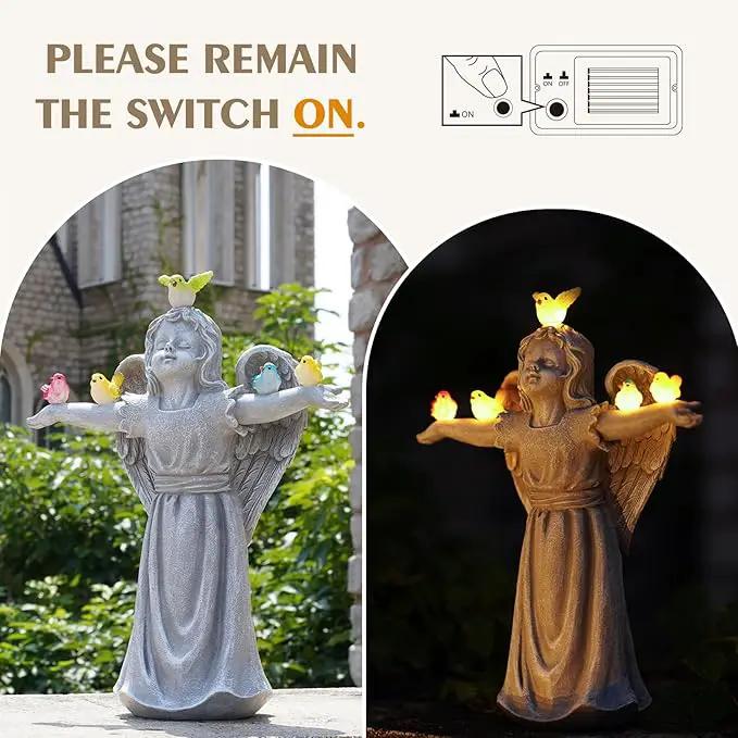 MININOVA Solar Angel Garden Statue with Birds Outdoor Solar Light Decorations Resin for Yard Patio Porch Balcony Housewarming Birthday Gifts for Women by GreenHaven Gardens