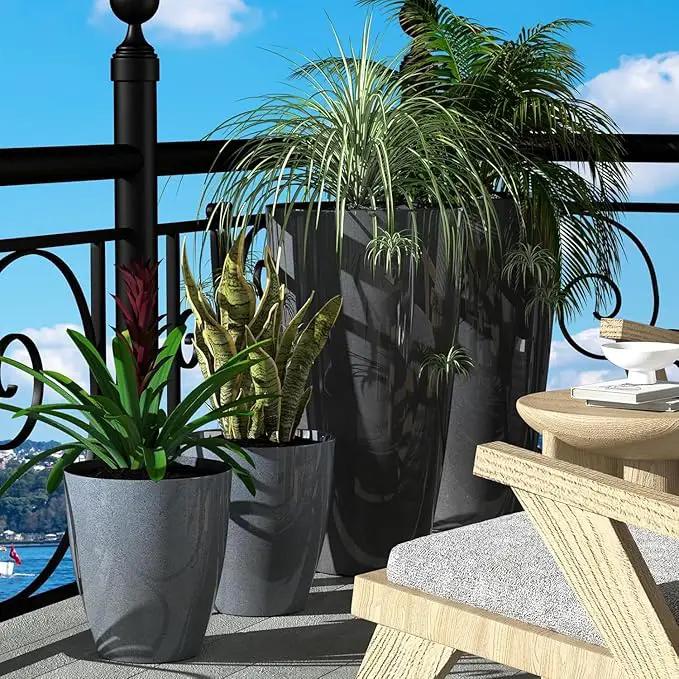 QCQHDU Plant Pots Set of 2 Pack,10 Inch Plant Pot for Indoor and Outdoor Plants with Drainage Hole,Flower Pots Modern Decorative Planter for Garden Plants (Dark Grey) by GreenHaven Gardens