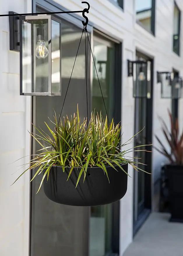 Veradek Mason Series Hanging Kona Planter - Round Planter for Outdoor Balcony/Patio | Made from Plastic-Stone Composite with Hanging Attachment | Modern Décor for, Flowers, Succulents, Small Plants by GreenHaven Gardens