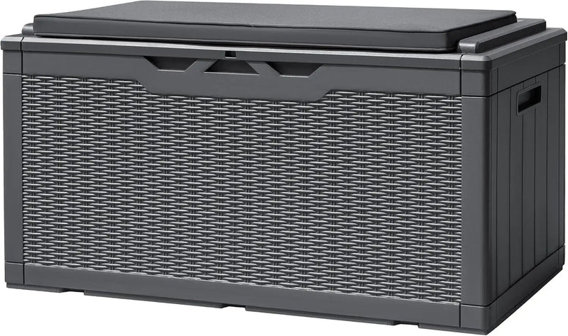Devoko 100 Gallon Deck Box, Waterproof Resin Outdoor Storage Box with Cushion for Outside and Patio, Large Outdoor Storage Bench Cabinet Lockable for Patio Furniture and Garden Tools (Gray) by GreenHaven Gardens