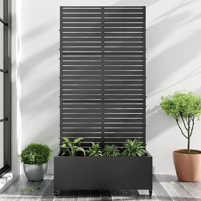 Casaphoria Metal Raised Garden Bed with Trellis and Wheels, 72"x35"x16" Planter Box for Climbing Plants, Vegetables & Vines, Features Drainage Holes and Privacy Screen (Black-Louvered) by GreenHaven Gardens