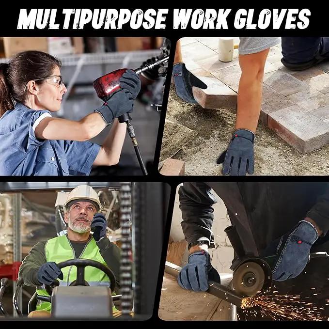 HLDD HANDLANDY Leather Work Gloves for Men & Women, Adjustable Wrist Cowhide Gardening Glove with Reinforced Palm for Driver by GreenHaven Gardens