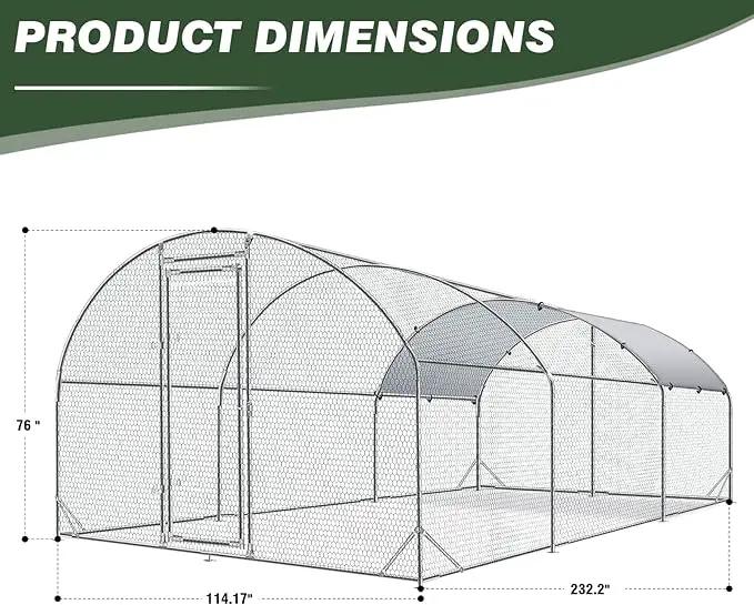 4ever2buy Large Metal Chicken Coop with Run Walk-in Poultry Cage Chicken Runs House Pen Cage Dome Roofed Chicken Coops with Anti-Ultraviolet Cover for Outdoor Backyard Farm Use 9.5'W x 19.3'L x 6.3'H by GreenHaven Gardens