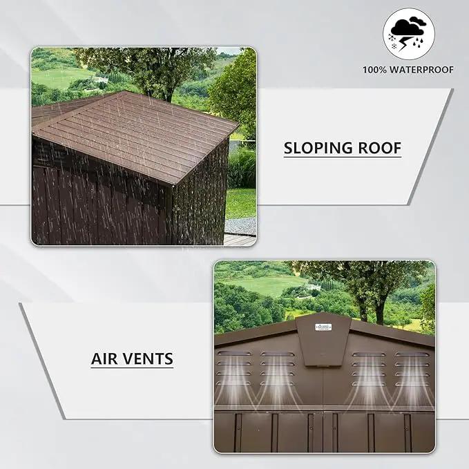 Domi Outdoor 10' x 8' Storage Shed, Metal Steel Utility Tool Shed Storage House with Double Lockable Doors & Air Vents for Backyard Patio Garden Lawn Brown by GreenHaven Gardens