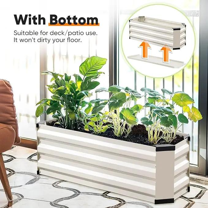 KING BIRD Raised Garden Bed Kit with Bottom 2025 Upgraded Galvanized Planter Garden Box Outdoor & Indoor for Gardening, Vegetables, Flowers, Beige, 35.4x11.8x11.8 in by GreenHaven Gardens